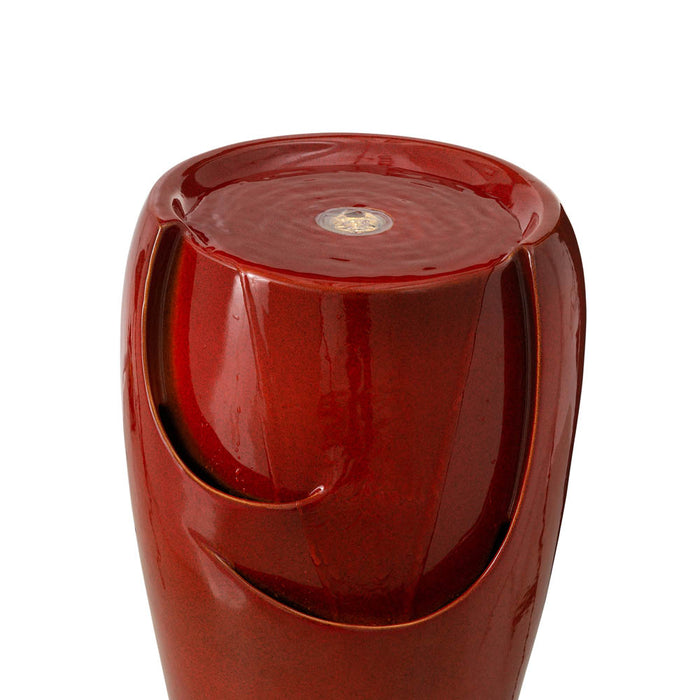 21.25"H Red Ceramic Pot Fountain with Pump and LED Light