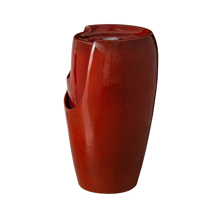 21.25"H Red Ceramic Pot Fountain with Pump and LED Light