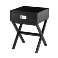 21.85"H Black Wooden X-leg End Table with 1 Drawer