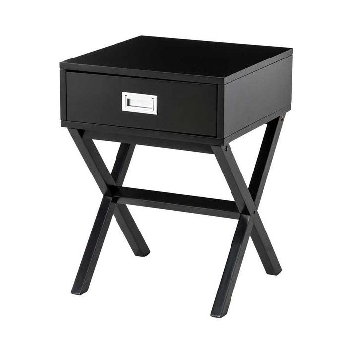 21.85"H Black Wooden X-leg End Table with 1 Drawer