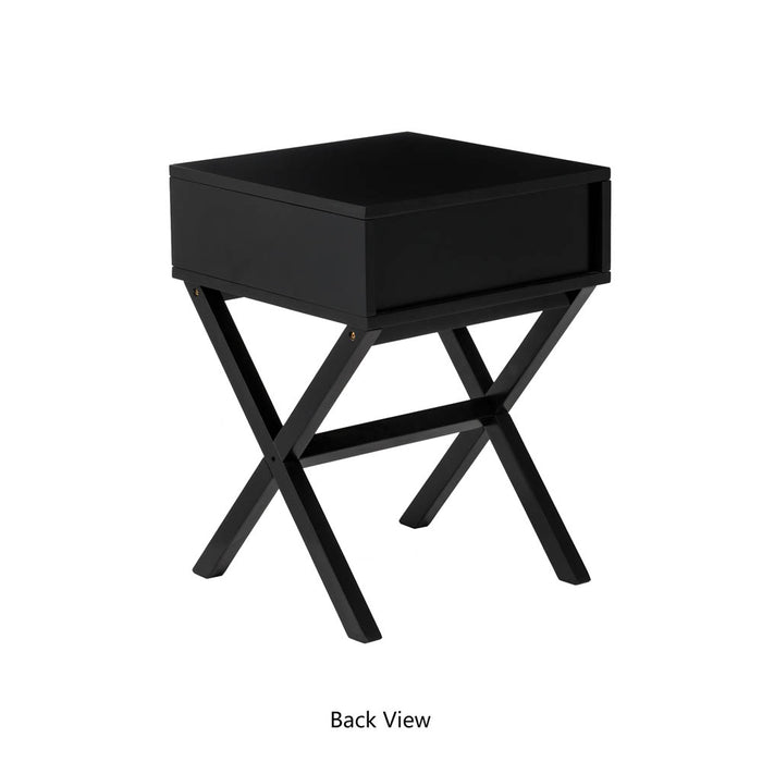 21.85"H Black Wooden X-leg End Table with 1 Drawer