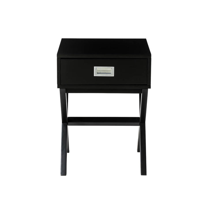 21.85"H Black Wooden X-leg End Table with 1 Drawer