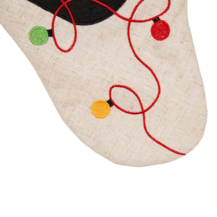 21''L LED Embroidered Linen Christmas Stocking - Cat