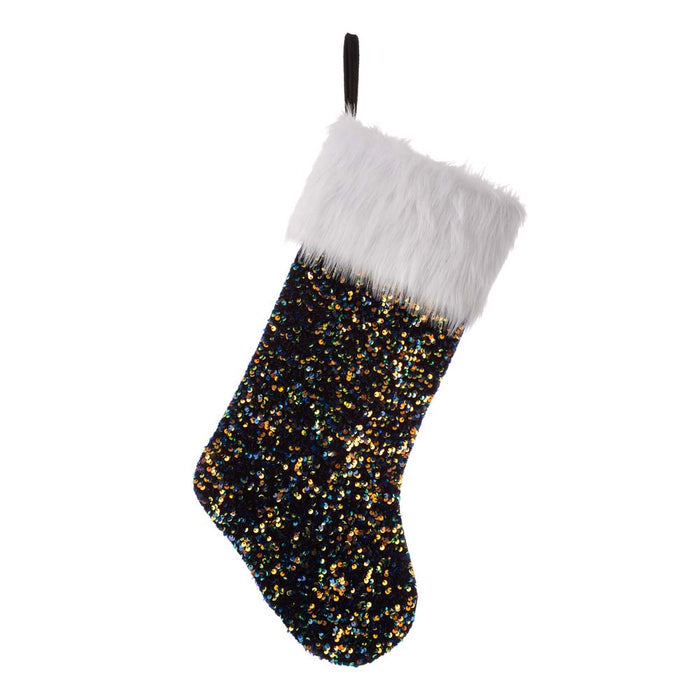 21"L Navy Blue Sequin Christmas Stocking