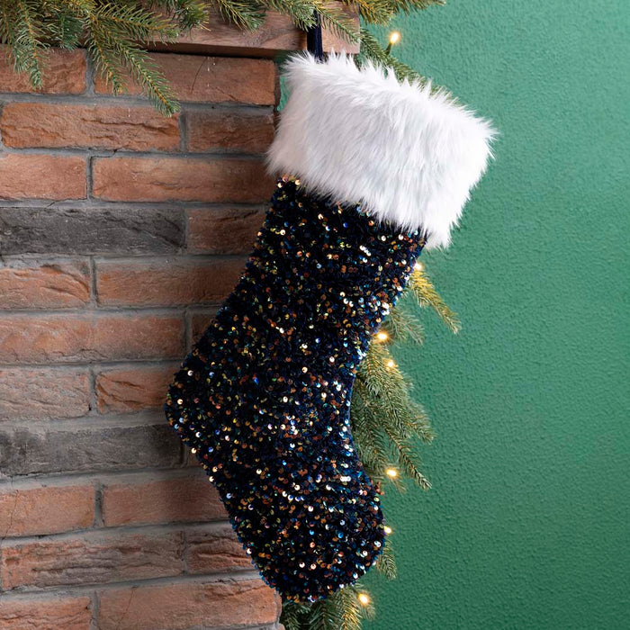 21"L Navy Blue Sequin Christmas Stocking