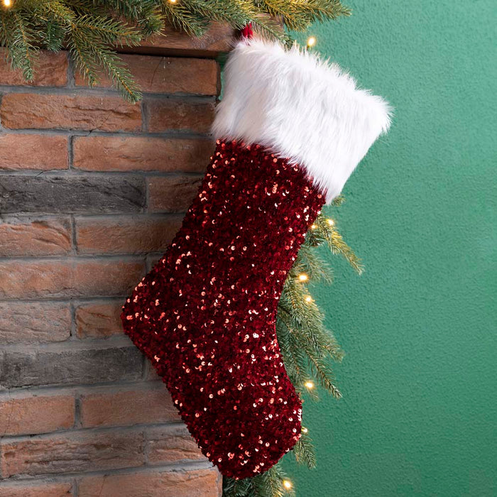 21"L Red Sequin Christmas Stocking