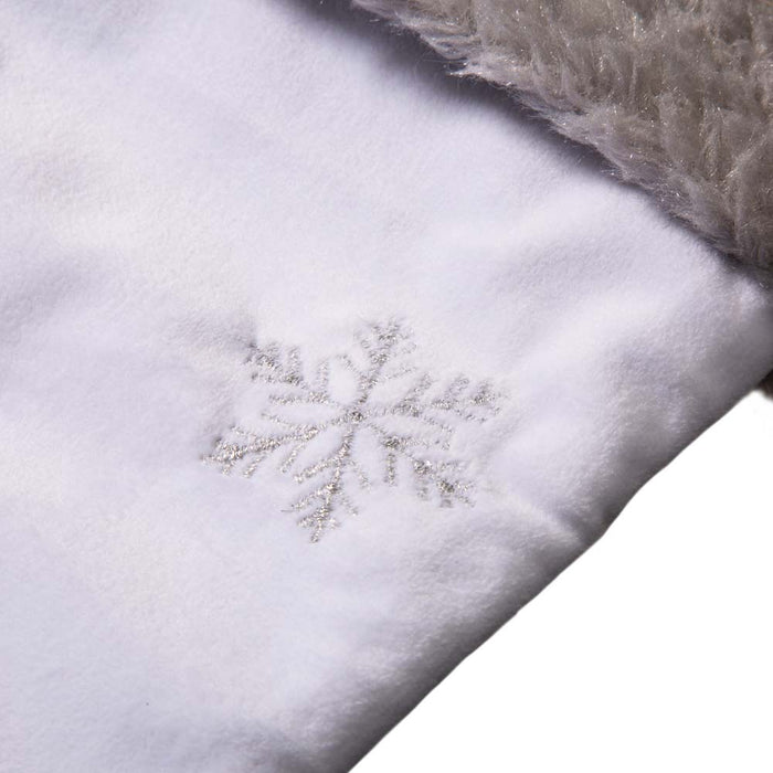 21"L White Fleece with Christmas Tree and Snowflake Stocking