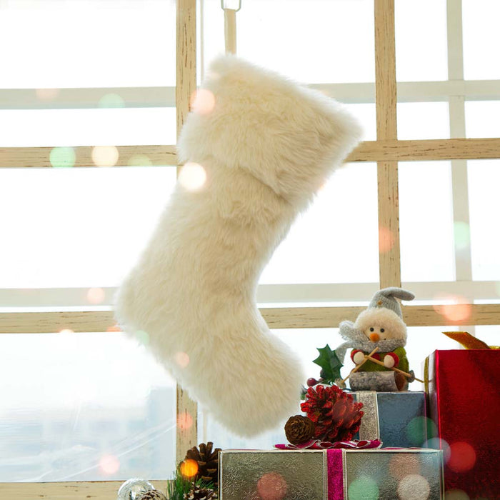 21"L White Plush Christmas Stocking