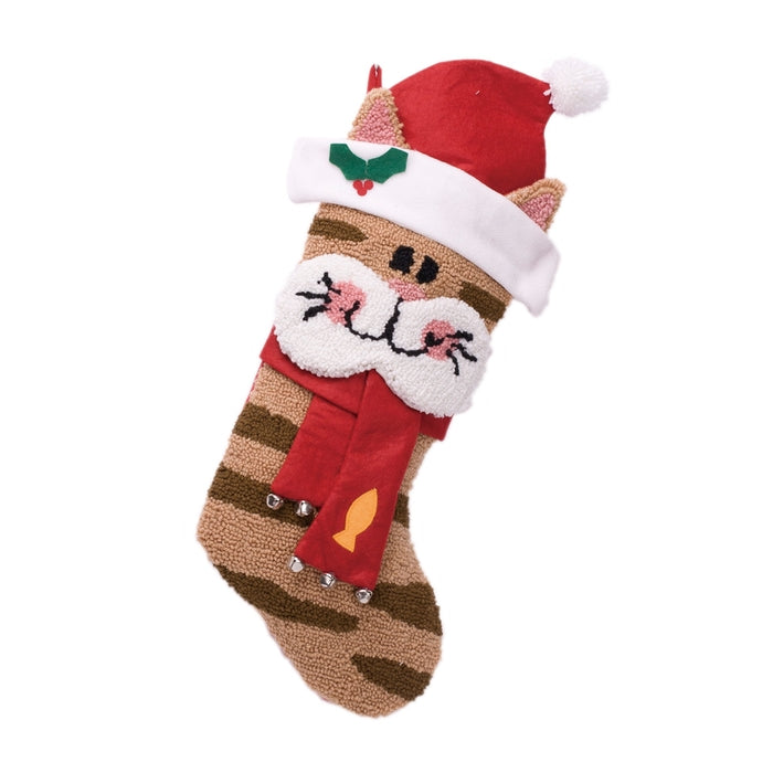22" Handmade Hooked 3D Cat Christmas Stocking