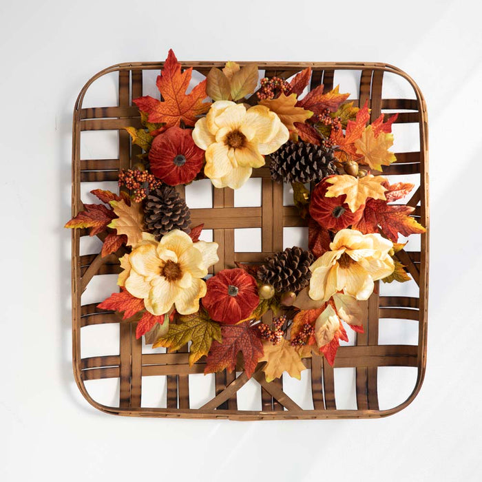 22"D Blooming Magnolia Wreath With 24"L Bamboo Basket