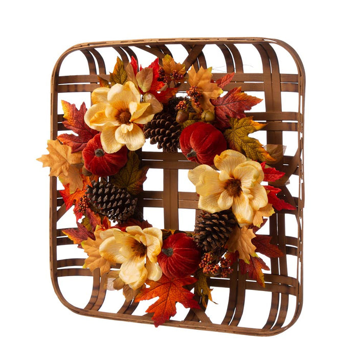 22"D Blooming Magnolia Wreath With 24"L Bamboo Basket
