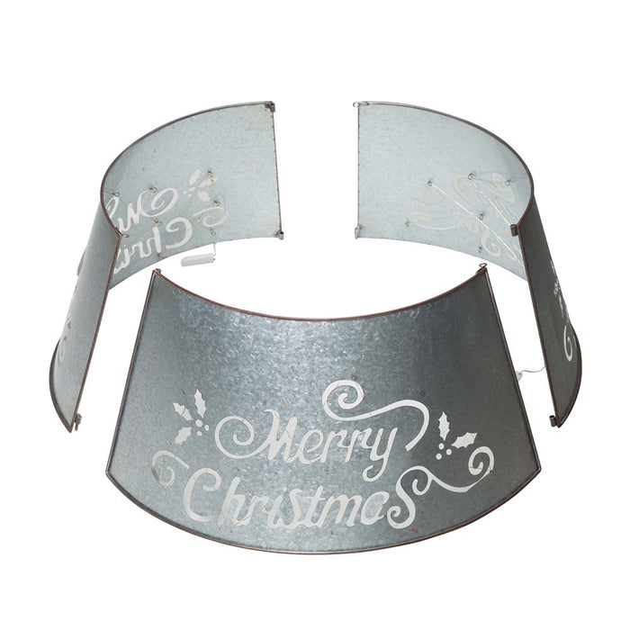 22"D Galvanized "Merry Christmas" Cutout Metal Tree Collar with Light String
