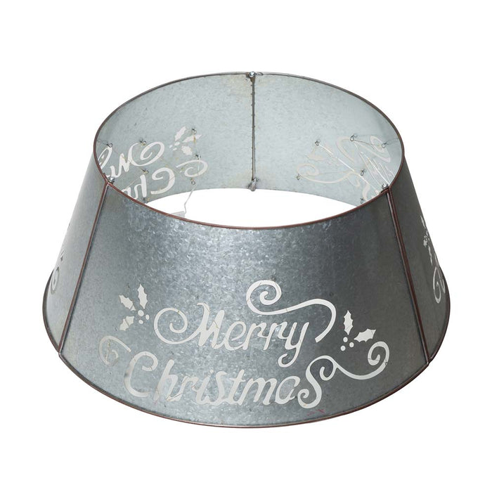 22"D Galvanized "Merry Christmas" Cutout Metal Tree Collar with Light String