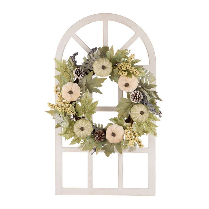 22"D Pumpkin Wreath with 36"H Wooden Window Frame