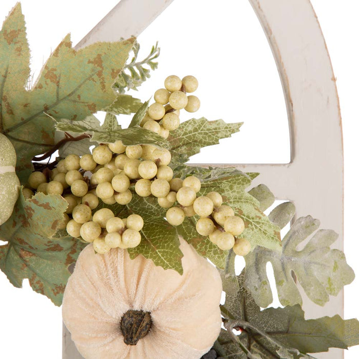 22"D Pumpkin Wreath with 36"H Wooden Window Frame