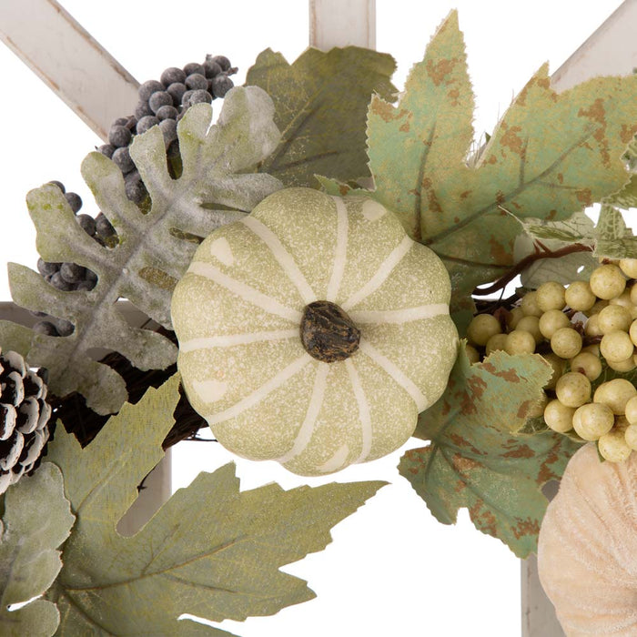 22"D Pumpkin Wreath with 36"H Wooden Window Frame