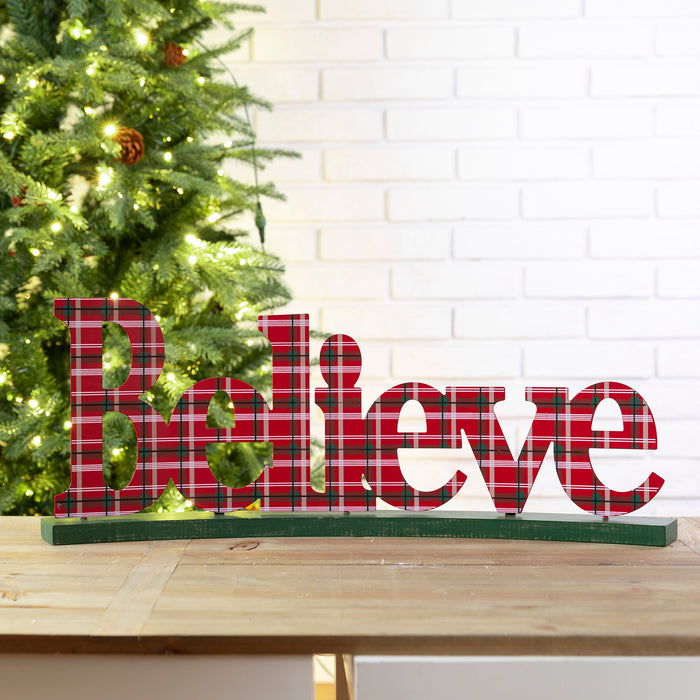 23.82"L Wooden Believe Table Decor
