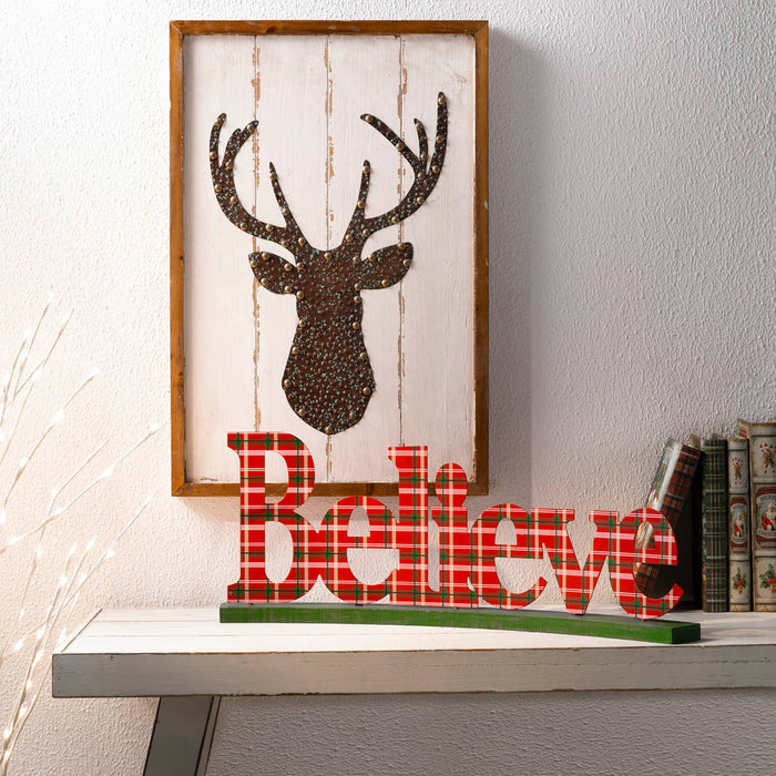 23.82"L Wooden Believe Table Decor