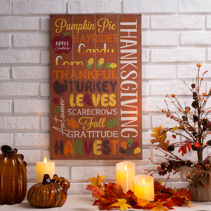 24.00"H Thanksgiving Wooden Word Sign Hanging Decor