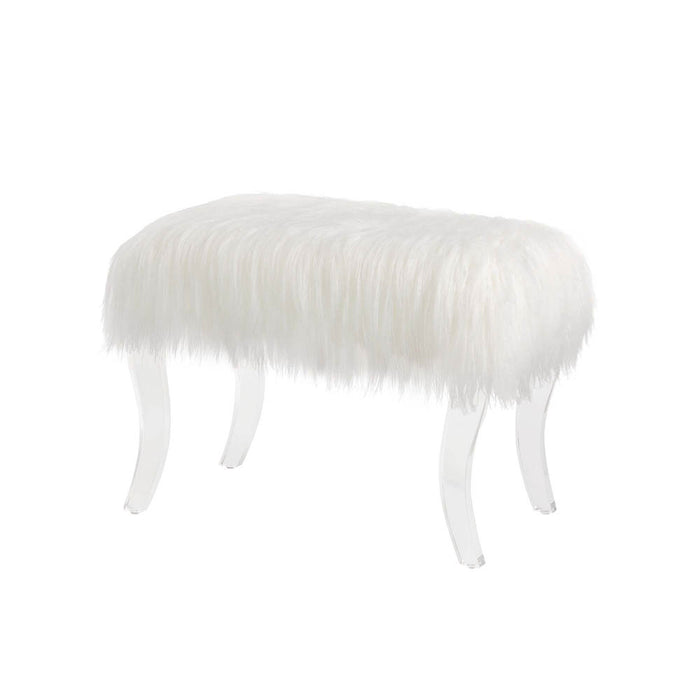 24.00"L White Faux Fur Upholstered Bench with Acrylic Legs