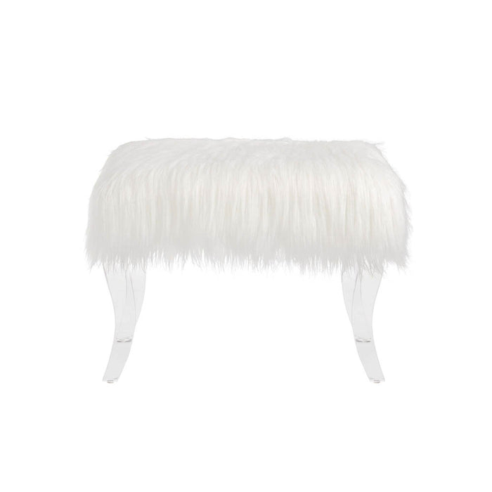 24.00"L White Faux Fur Upholstered Bench with Acrylic Legs