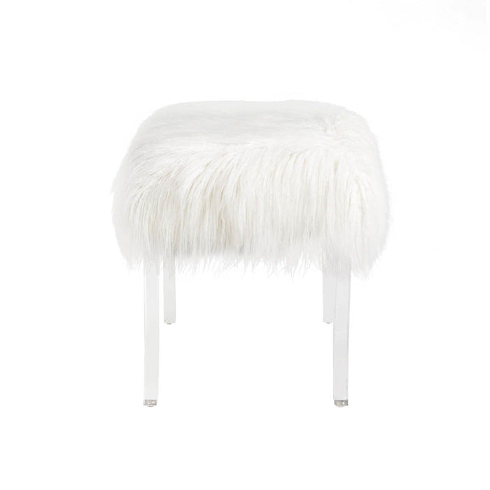 24.00"L White Faux Fur Upholstered Bench with Acrylic Legs