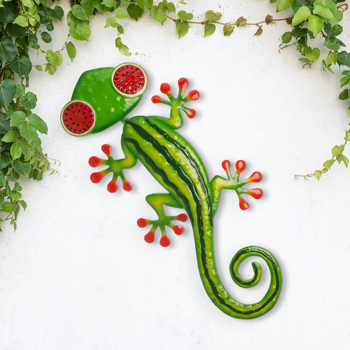 24.25"L Whimsical Metal Watermelon Gecko Wall Décor
