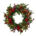 24"D Ornament Berry Holly Pine Wreath With Lights