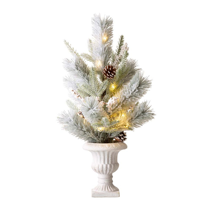 24"H Lighted Flocked Pinecone and Berries Table Tree