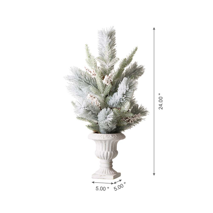 24"H Lighted Flocked Pinecone and Berries Table Tree