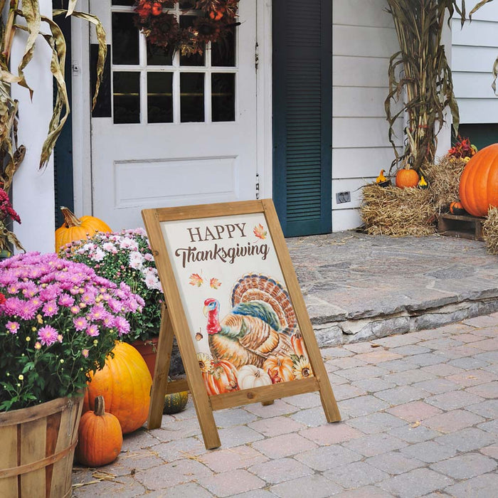 24"H Thanksgiving Wooden Turkey Easel Porch Sign