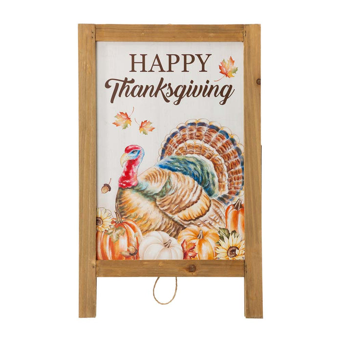 24"H Thanksgiving Wooden Turkey Easel Porch Sign