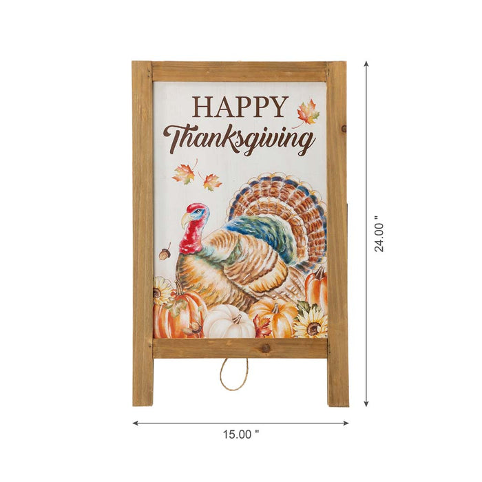 24"H Thanksgiving Wooden Turkey Easel Porch Sign