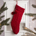 24"L Knitted Polyester Christmas Stocking w/Pom Pom Ball - Red
