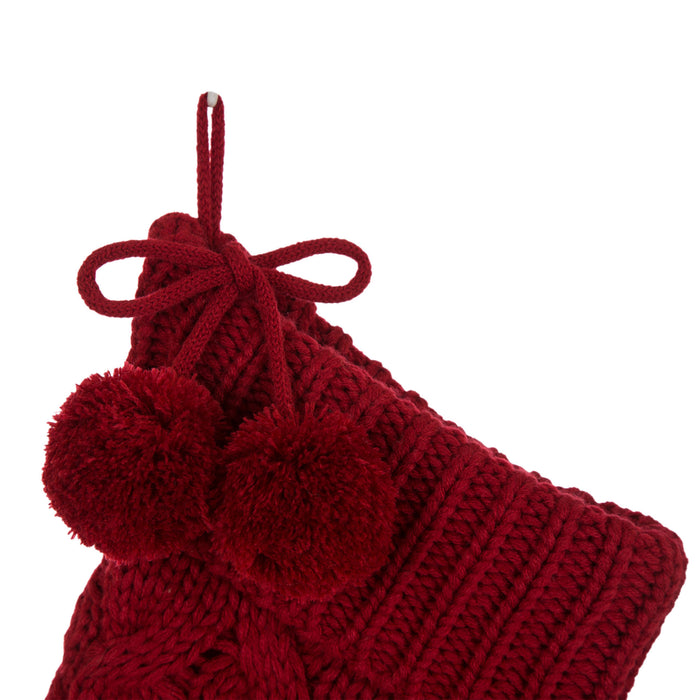 24"L Knitted Polyester Christmas Stocking w/Pom Pom Ball - Red