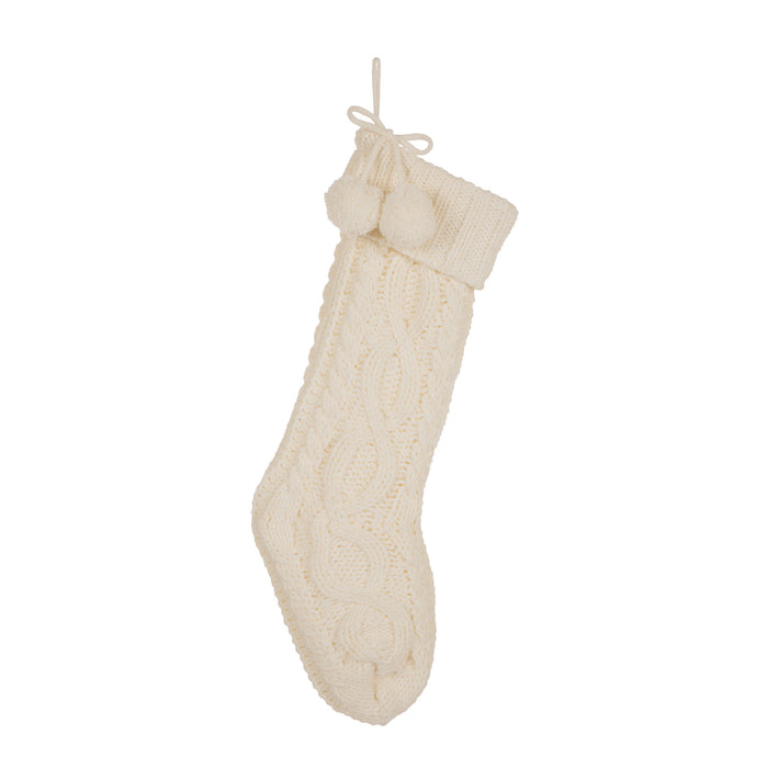 24"L Knitted Polyester Christmas Stocking w/Pom Pom Ball - White