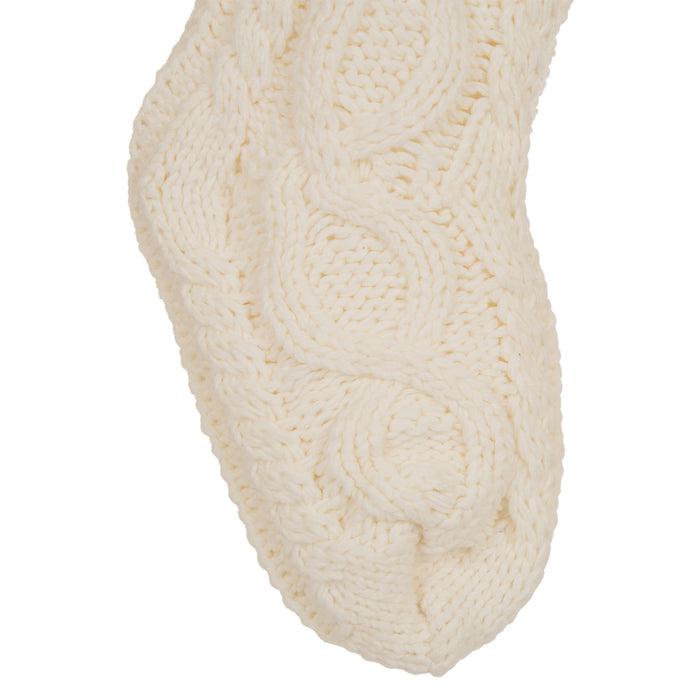 24"L Knitted Polyester Christmas Stocking w/Pom Pom Ball - White