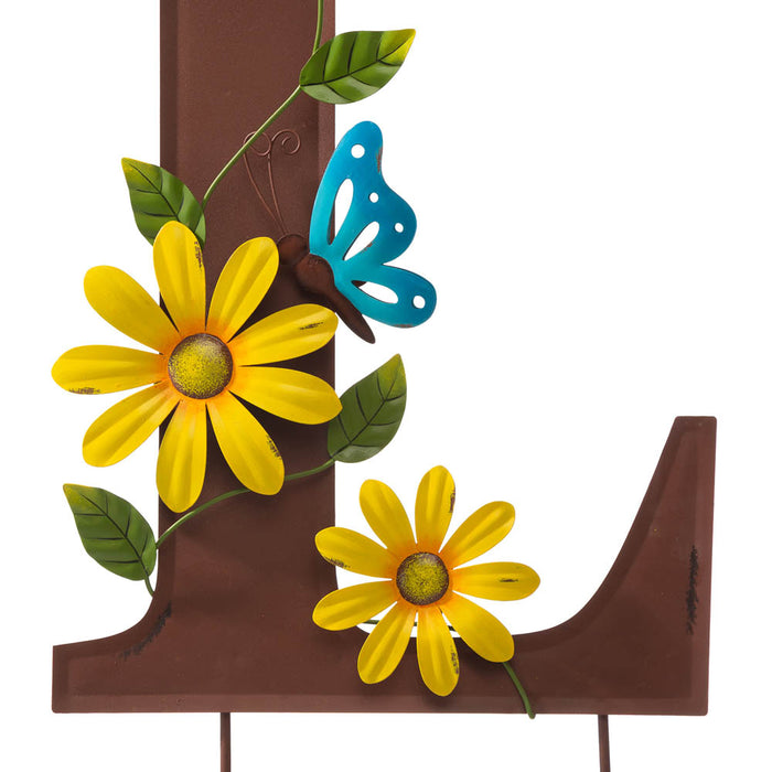 25.5"H Metal WELCOME with Flowers Yard Stakes or Wall Decor, Set of 7
