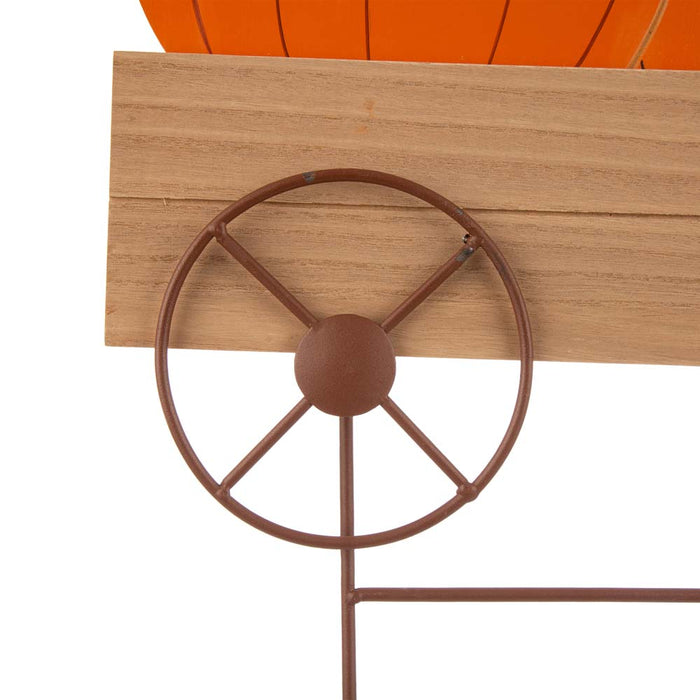 26.38"H Fall Metal/Wooden Pumpkin Cart Yard Stake/Hanging Decor