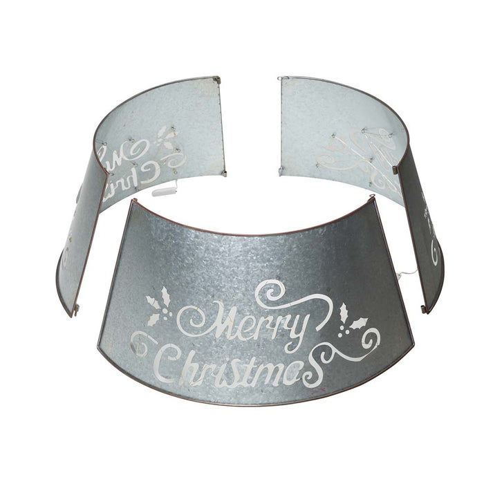26"D Galvanized "Merry Christmas" Cutout Metal Tree Collar with Light String