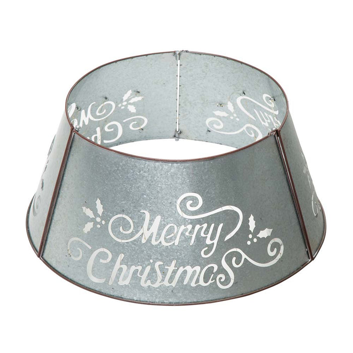 26"D Galvanized "Merry Christmas" Cutout Metal Tree Collar with Light String