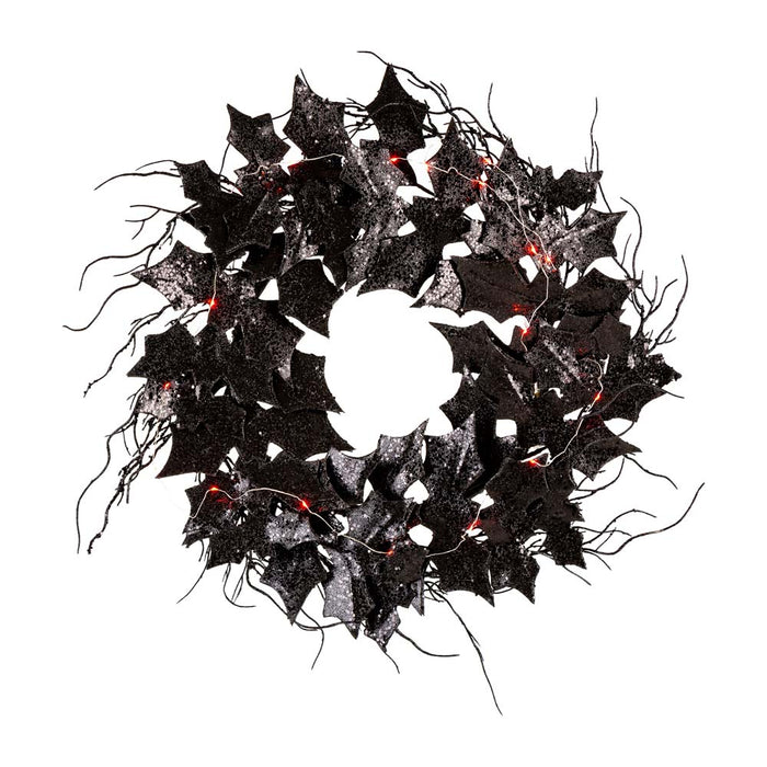 26"D Lighted Halloween Bat Wreath
