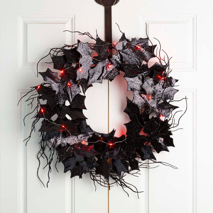 26"D Lighted Halloween Bat Wreath