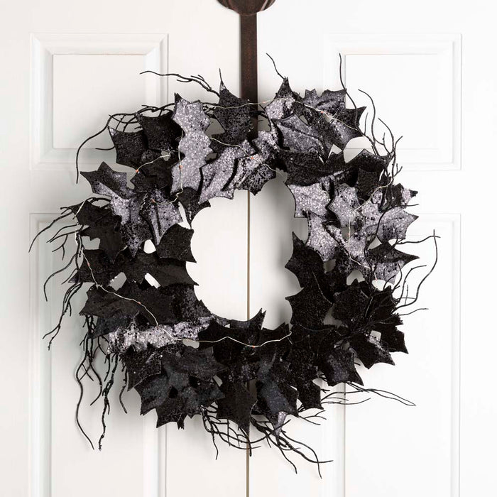 26"D Lighted Halloween Bat Wreath