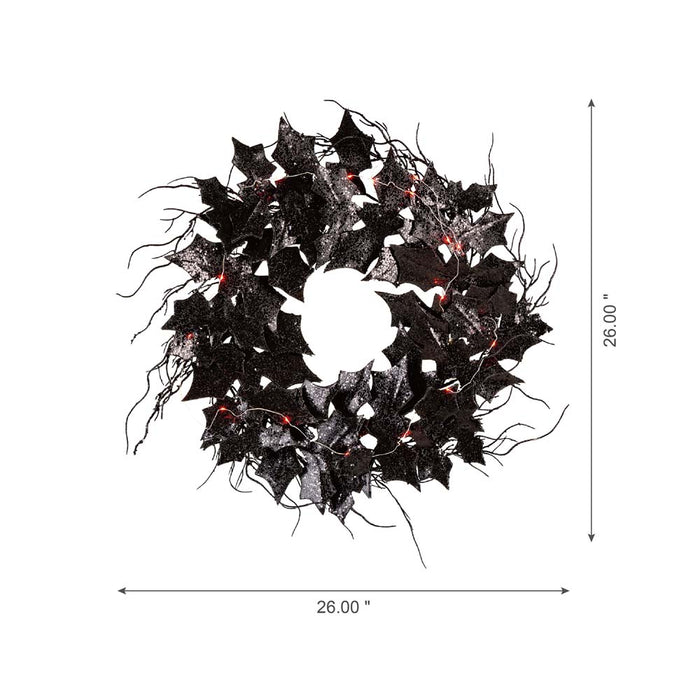 26"D Lighted Halloween Bat Wreath