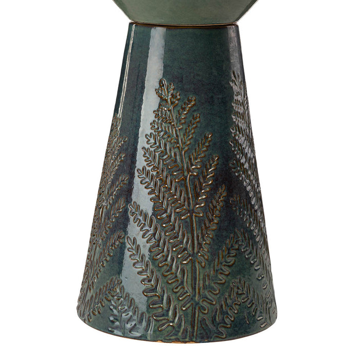 27.5"H Turquoise Two Birds Embossed Plant Pattern Pedestal Ceramic Fountain with Pump and LED Light