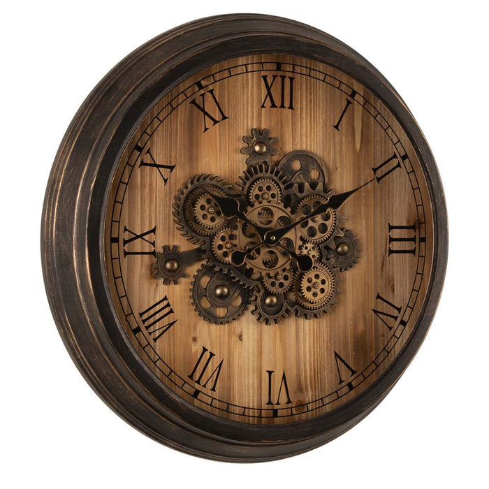 27.76"D Vintage Industrial Oversized Wooden/Metal Wall Clock with Moving Gears