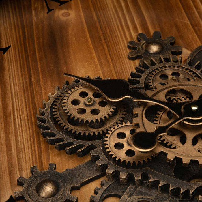 27.76"D Vintage Industrial Oversized Wooden/Metal Wall Clock with Moving Gears