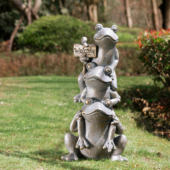 28.25"H Bronze MGO Stacked Frog Statue