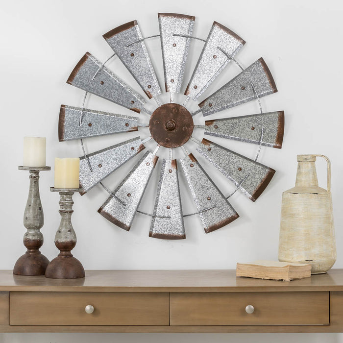 28.50"D Farmhouse Metal Galvanized Wind Spinner Wall Décor